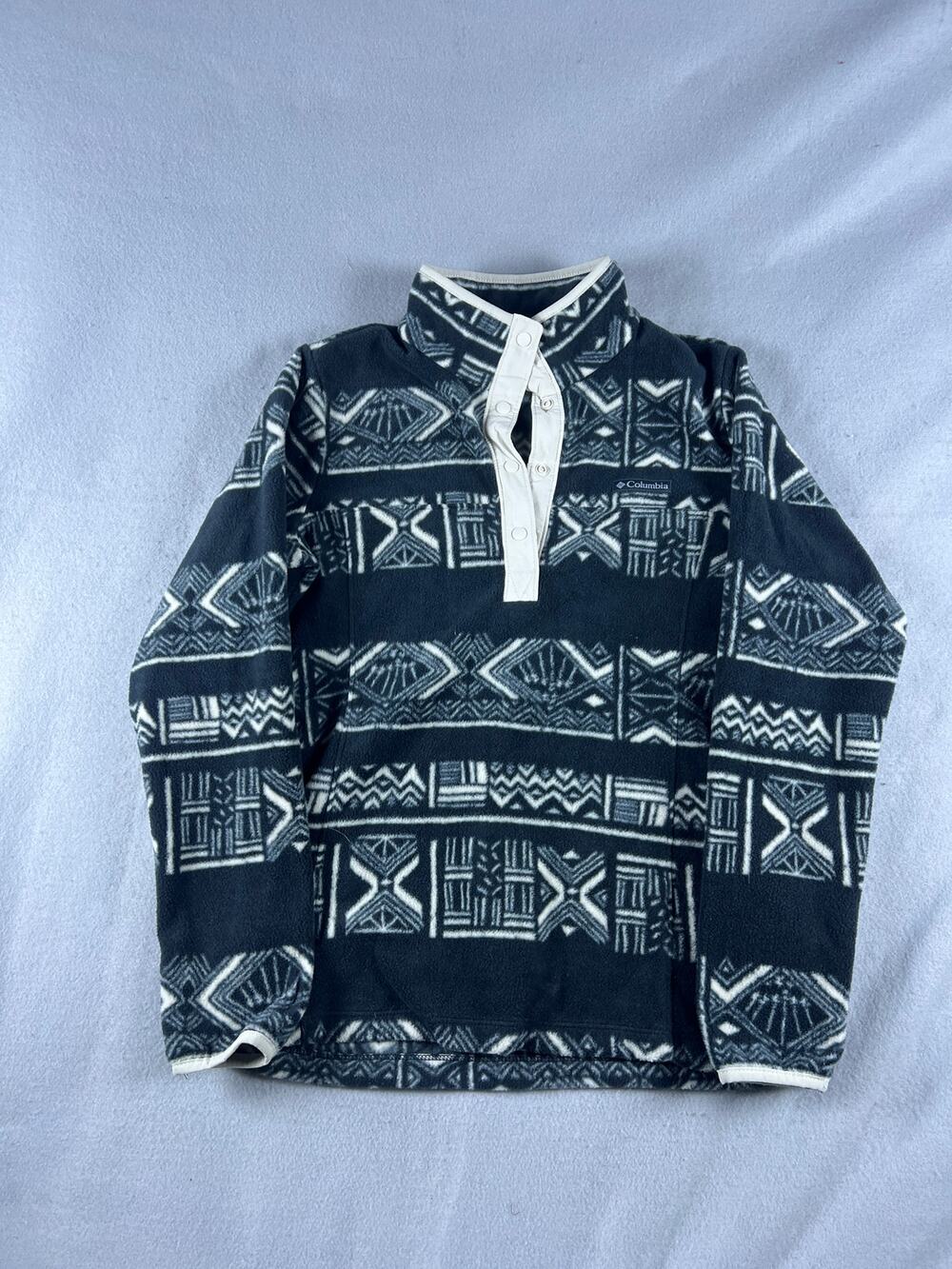 Columbia Fleece Jacket Womens S Black White Snap Button Aztec Tribal Pullover